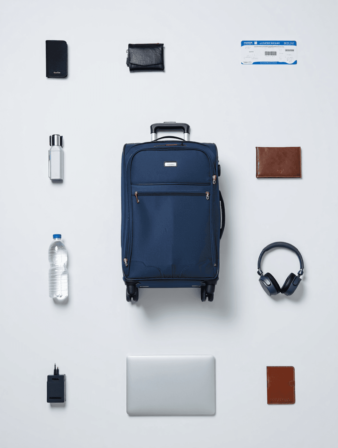 Travel documents and a passport laid out on a desk